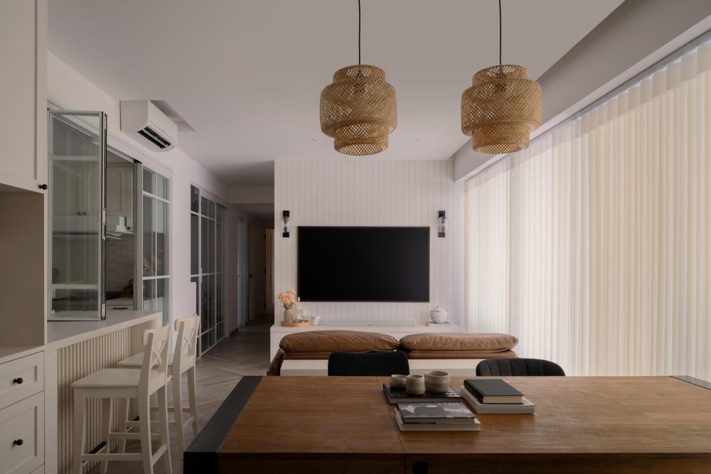 Modern Living Room with Glass Door and Breakfast Counter