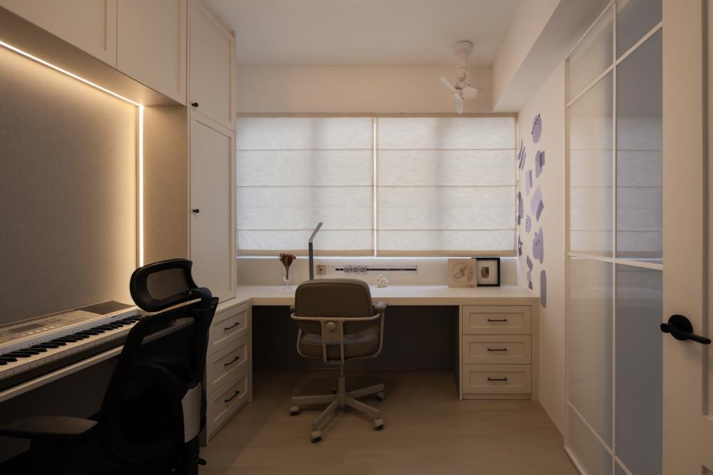 Modern Study with Curtain and Desk