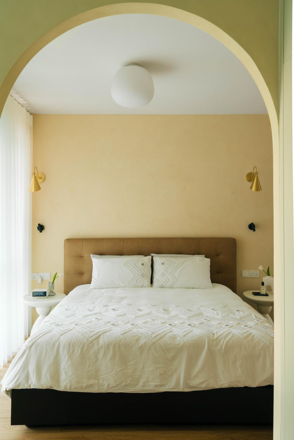 Contemporary Bedroom with Curtain and Bedside Table