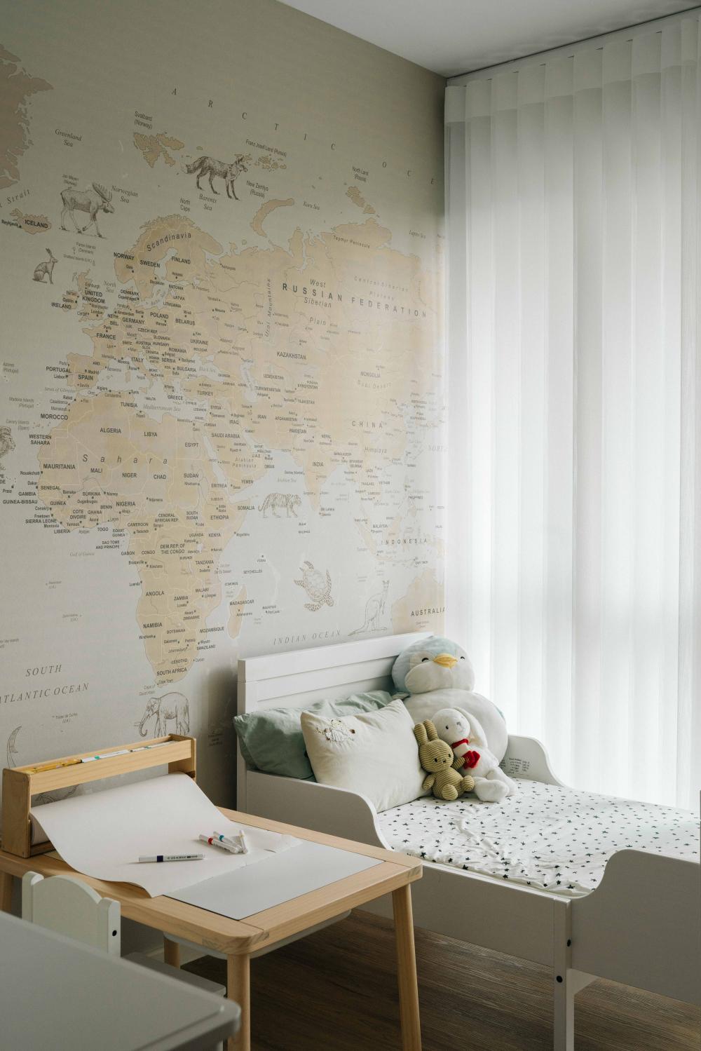 Contemporary Kids Room with Feature Wall and Desk