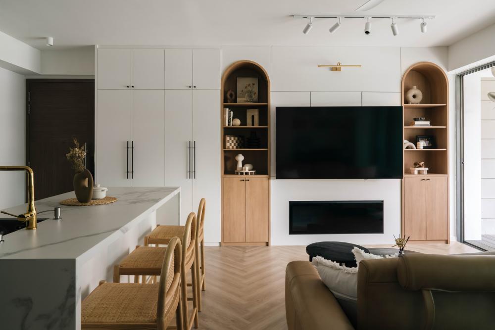 Contemporary Living Room with TV and Wall Shelves