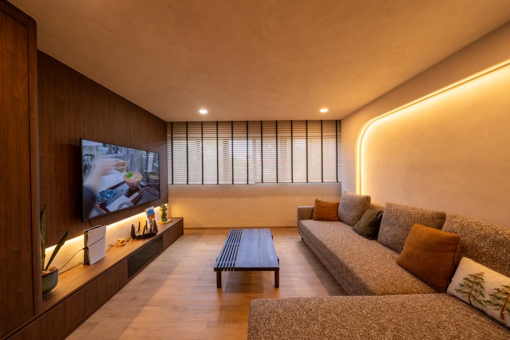 Contemporary Living Room with TV Console and Ceiling Light