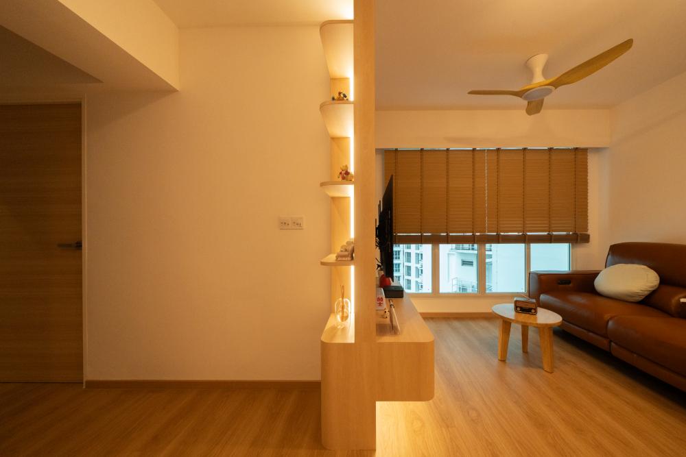 Scandinavian Living Room with TV Console and Feature Wall