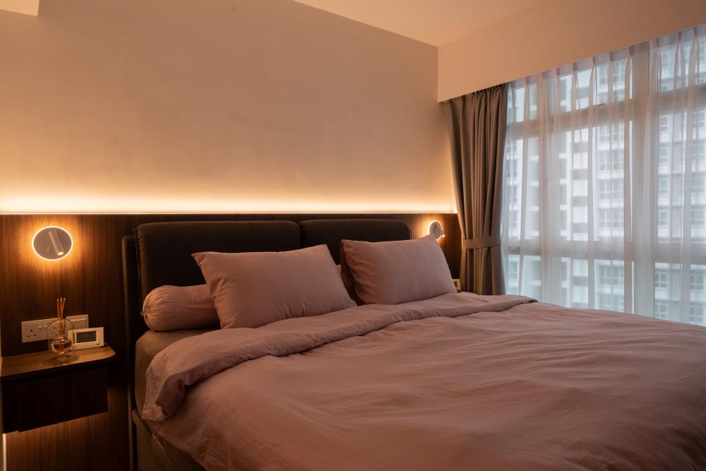 Scandinavian Bedroom with Bedside Table and Bed