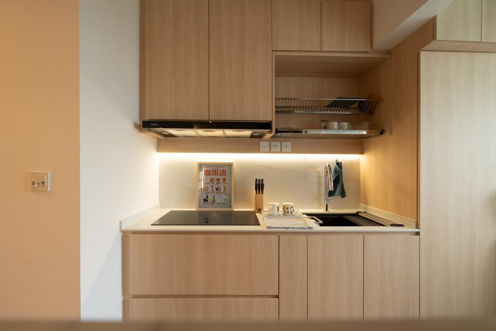 Scandinavian Kitchen with Open Kitchen and Breakfast Counter