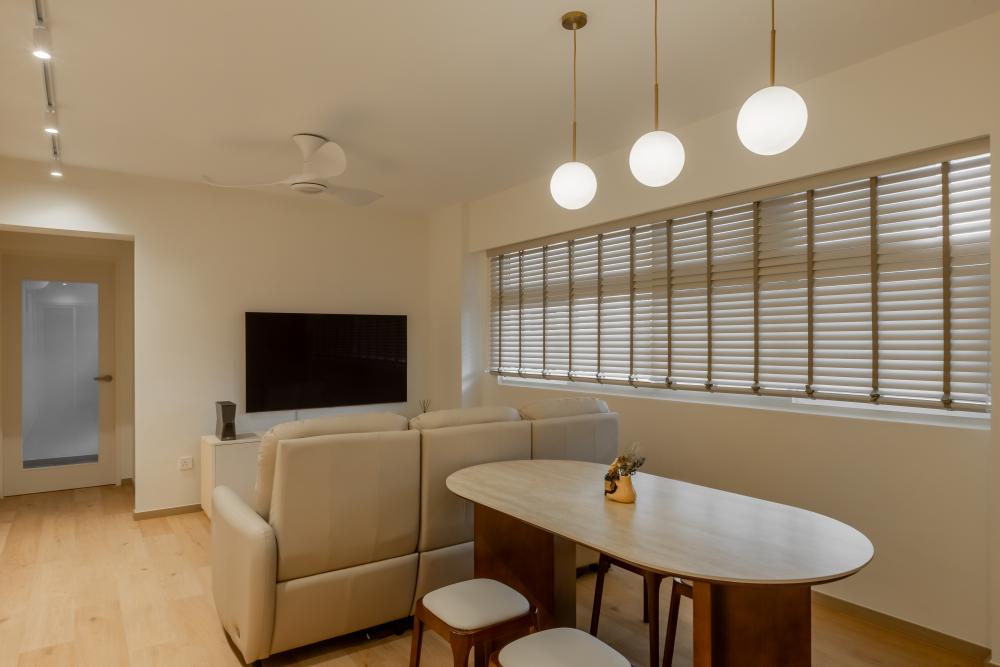Minimalist Living Room with TV Console and Ceiling Light