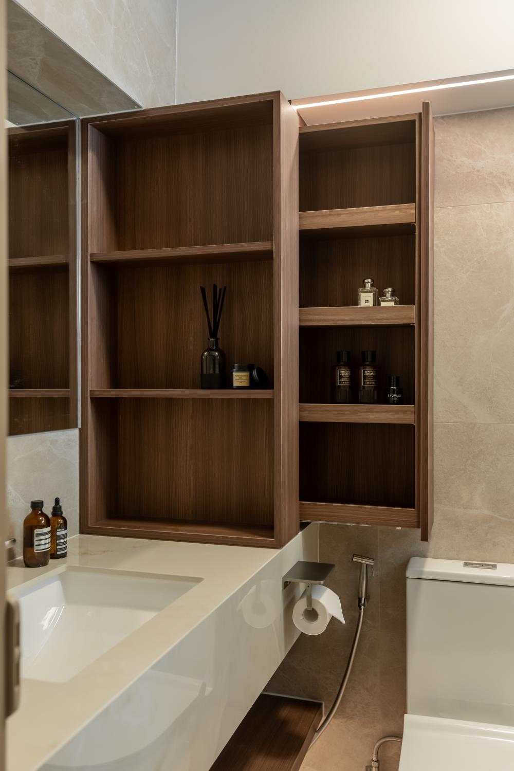 Minimalist Bathroom with Storage Cabinets and Bathroom Storage