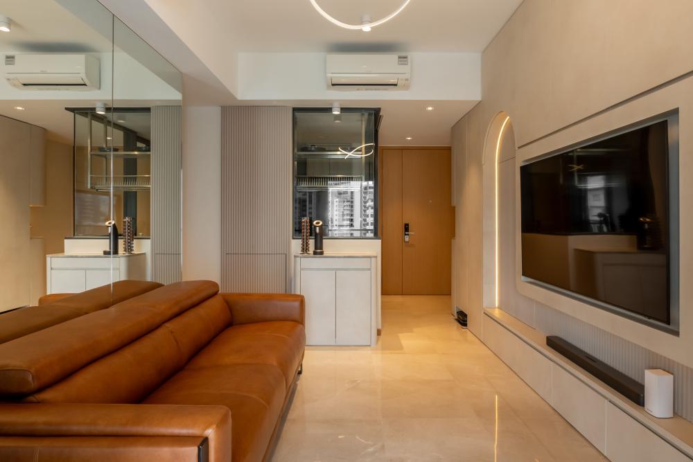 Modern Living Room with Drop Ceiling and Sofa