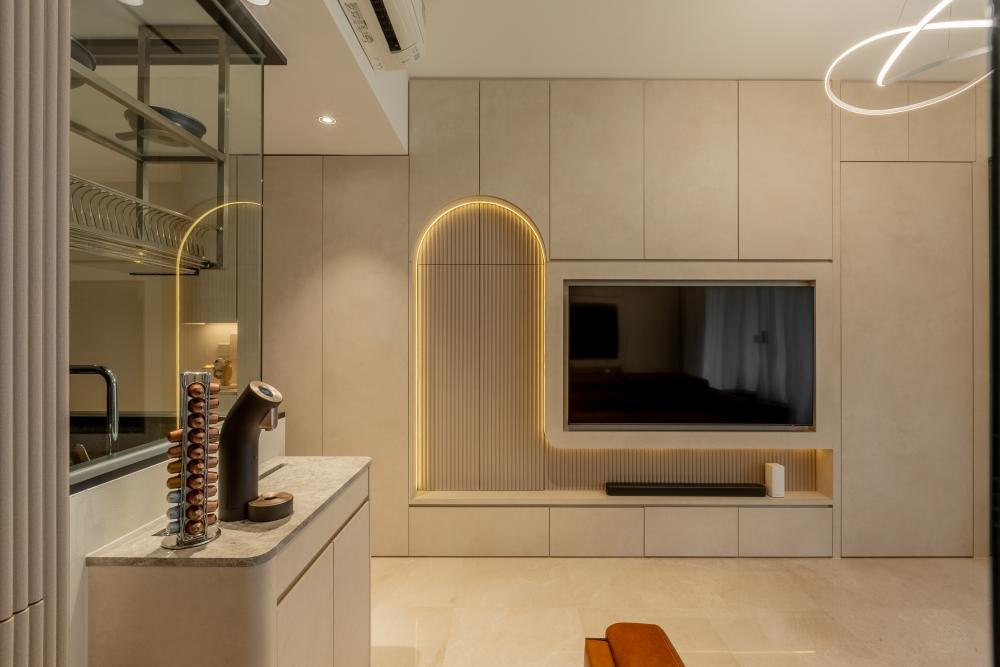 Modern Living Room with TV Console and Downlights