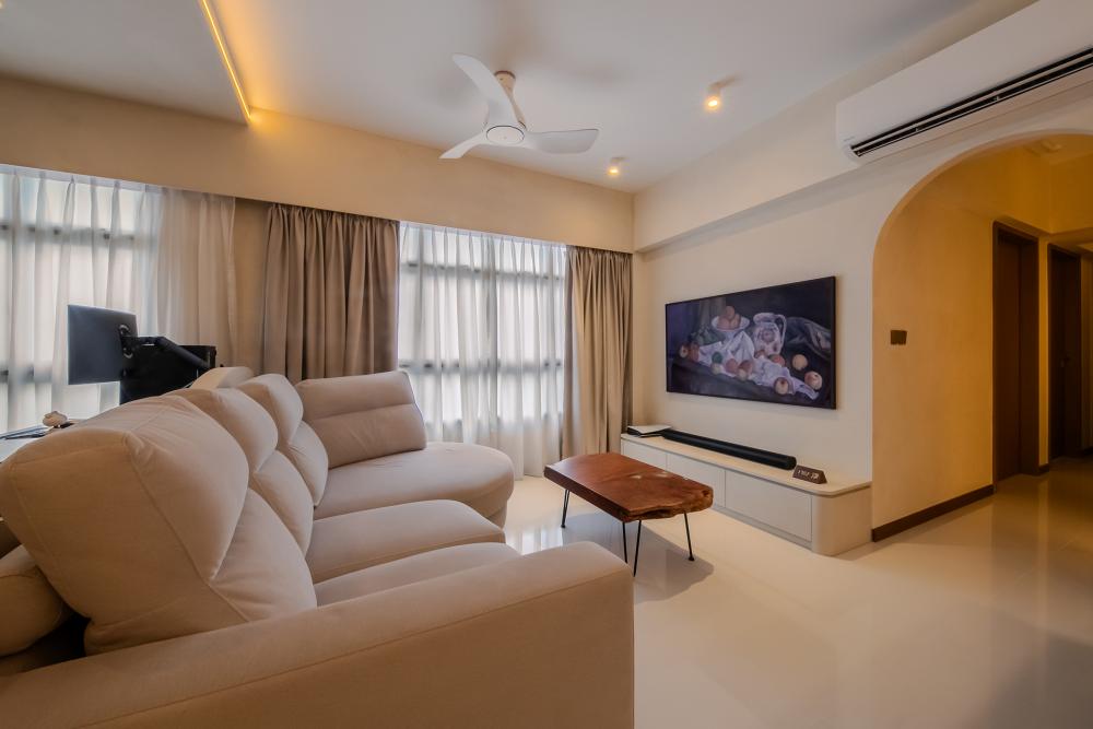 Scandinavian Living Room with TV Console and Ceiling Light