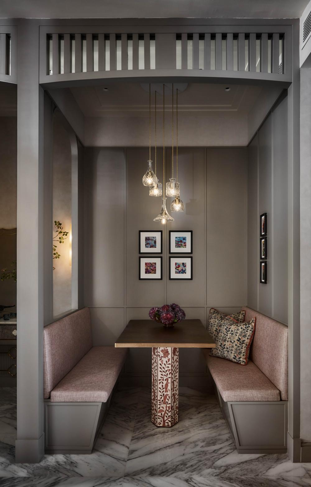Modern Dining Room with Drop Light and Chandelier