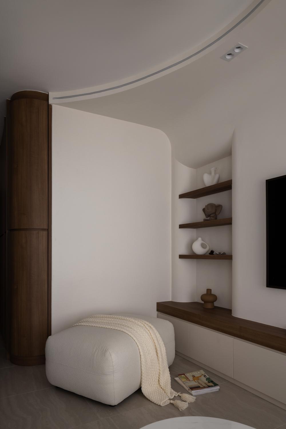 Minimalist Living Room with Bookshelf and TV Console