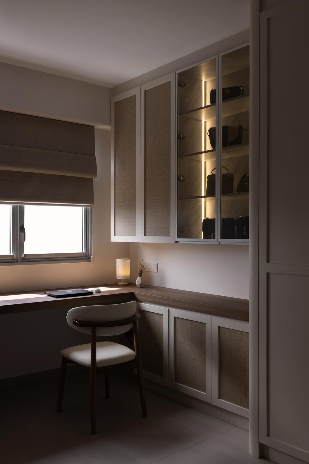 Minimalist Study with Roller Blinds and Desk