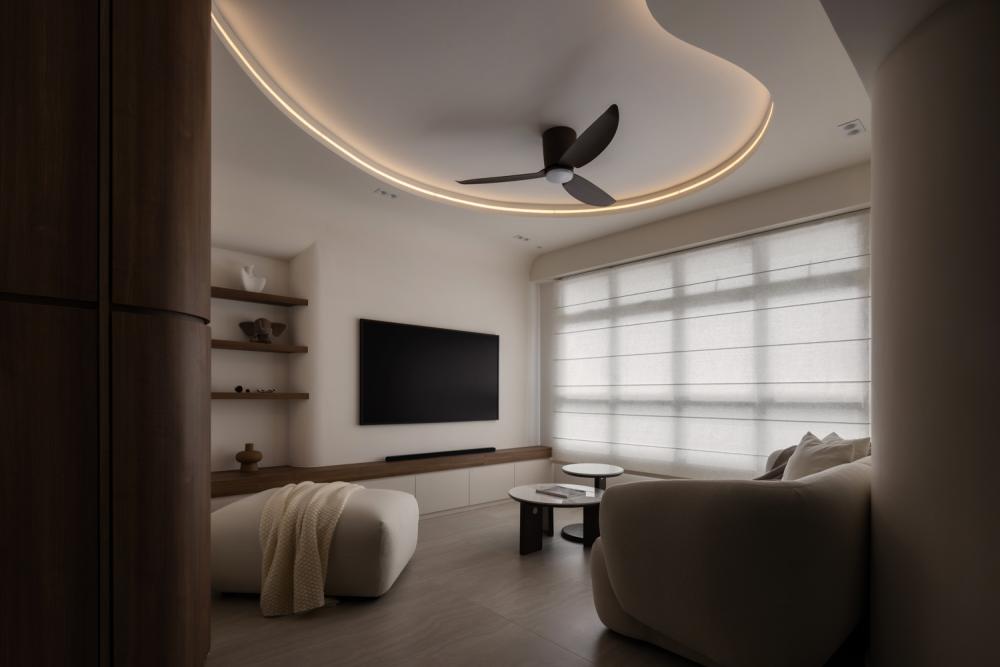 Minimalist Living Room with TV Console and Drop Ceiling