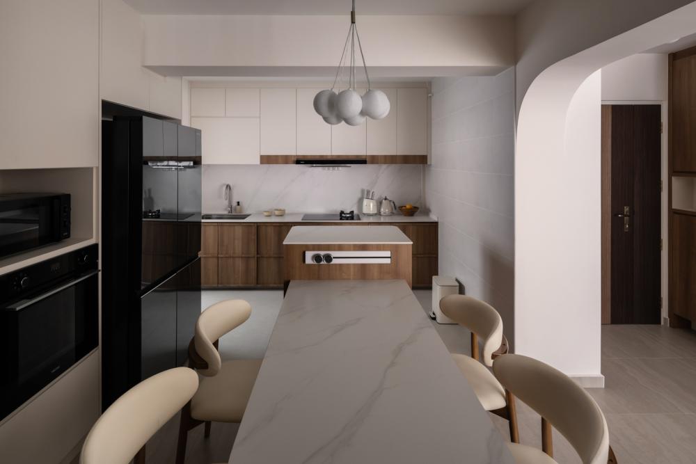 Minimalist Kitchen with Kitchen Island and Cupboard