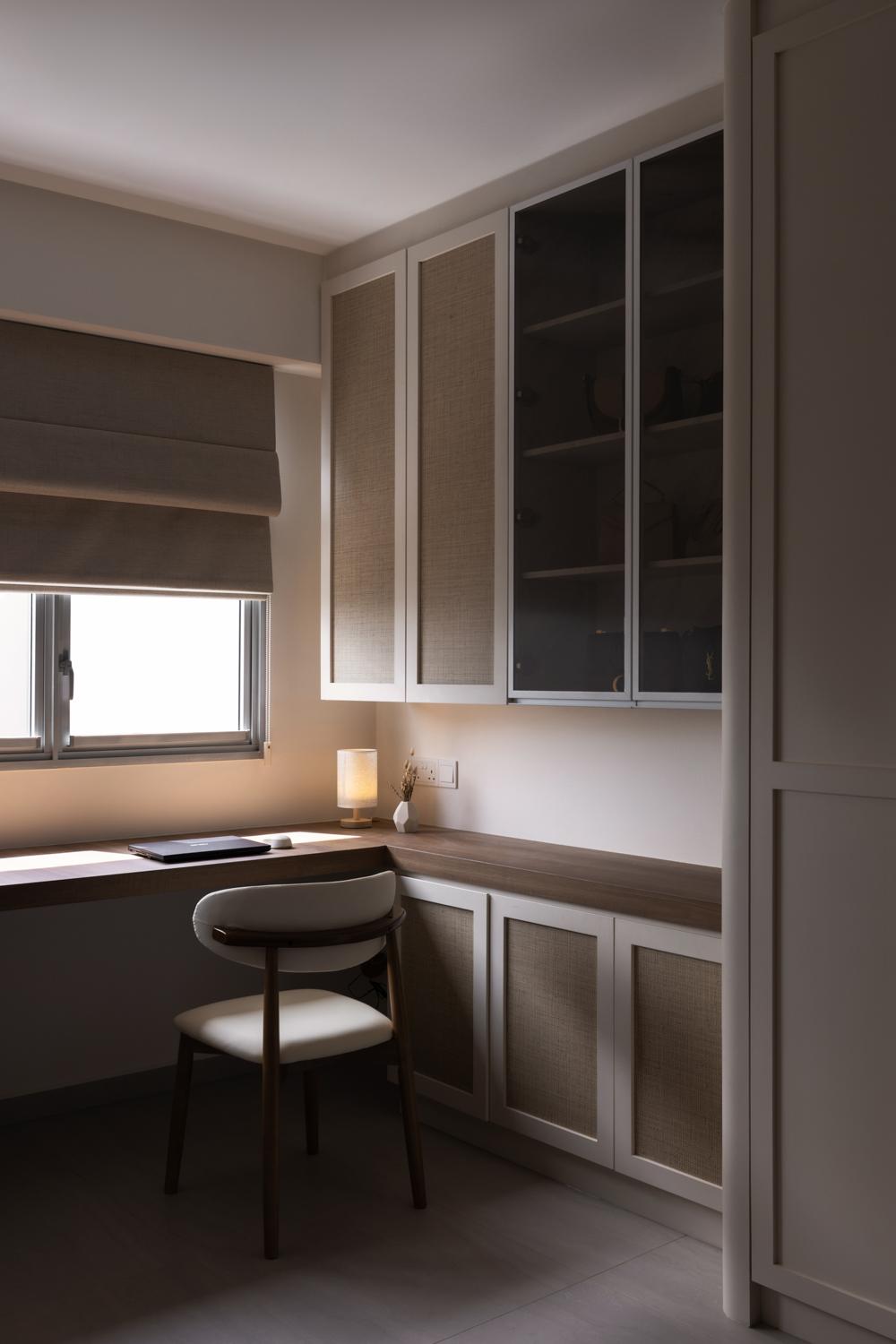 Minimalist Study with Roller Blinds and Desk