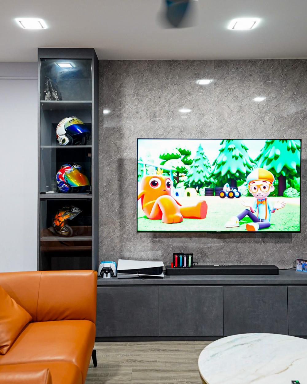 Modern Living Room with TV Console and Feature Wall