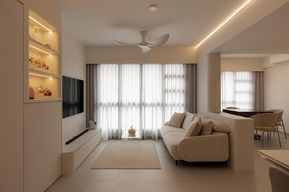 Modern Living Room with Drop Ceiling and TV