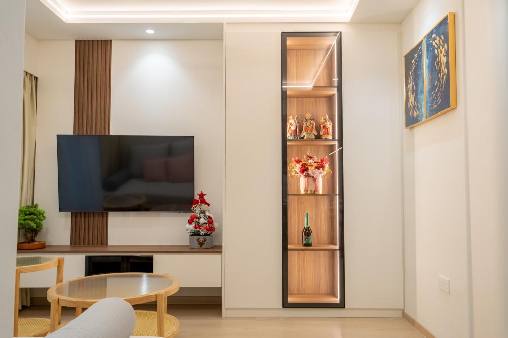 Minimalist Living Room with Vinyl Flooring and TV Console