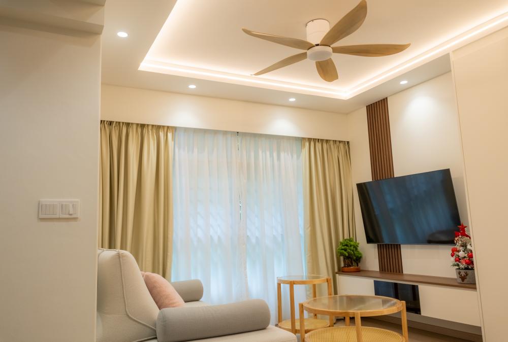 Minimalist Living Room with Feature Wall and Cove Lighting