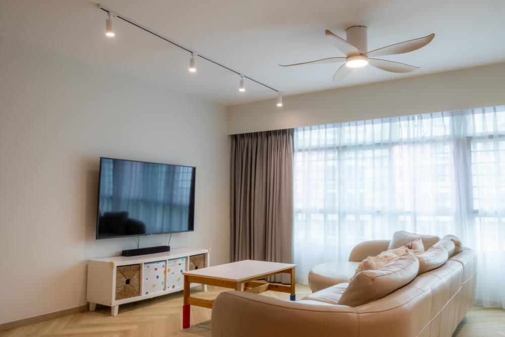 Minimalist Living Room with Vinyl Flooring and TV Console