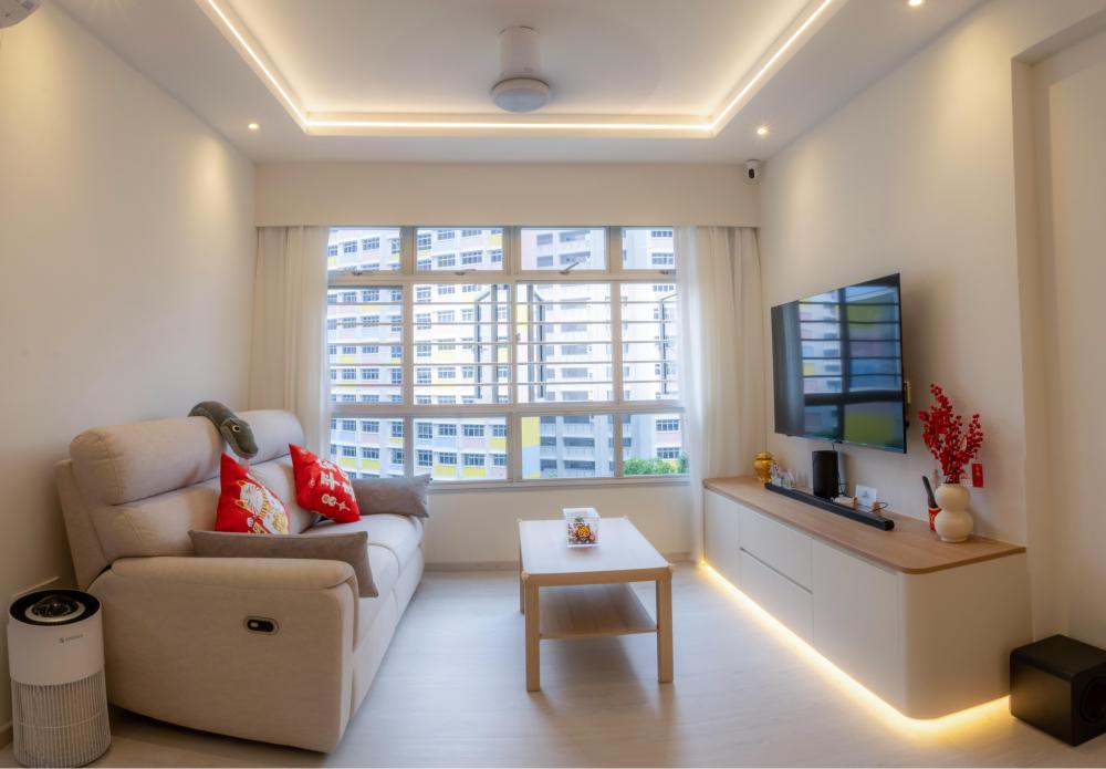Minimalist Living Room with Vinyl Flooring and TV Console