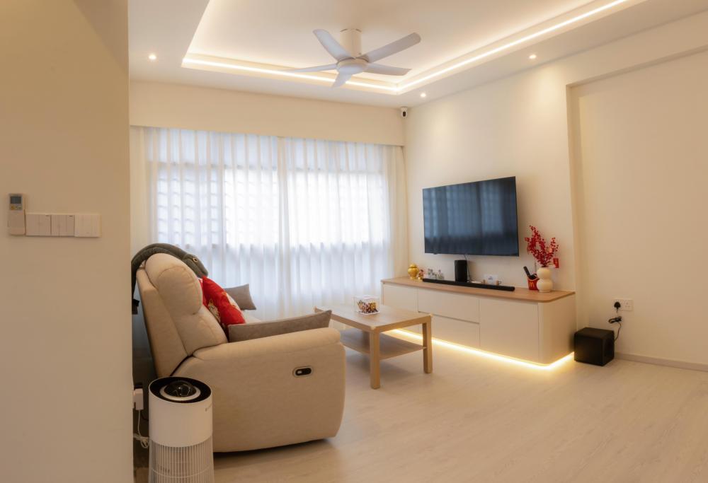 Minimalist Living Room with Vinyl Flooring and TV Console