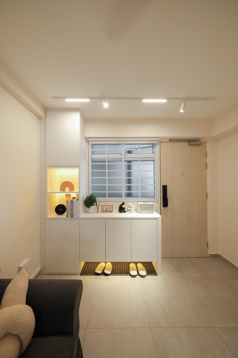 Scandinavian Entryway with Mirror and Shoe Rack