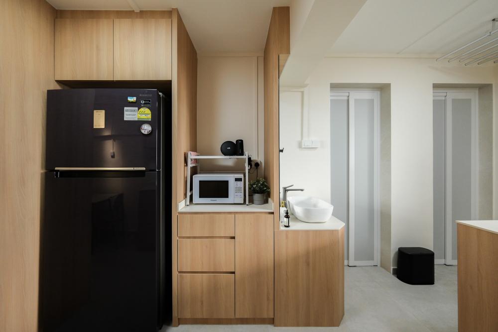 Scandinavian Kitchen with Vinyl Flooring and Wood Flooring