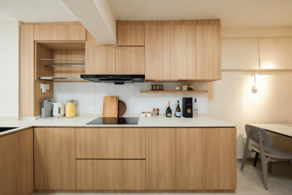 Scandinavian Kitchen with Cement Floor and Granite Floor