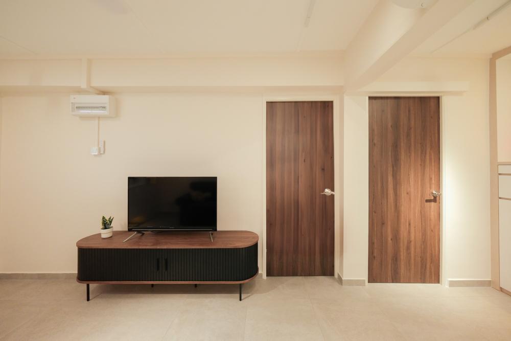 Scandinavian Living Room with Feature Wall and Drop Light