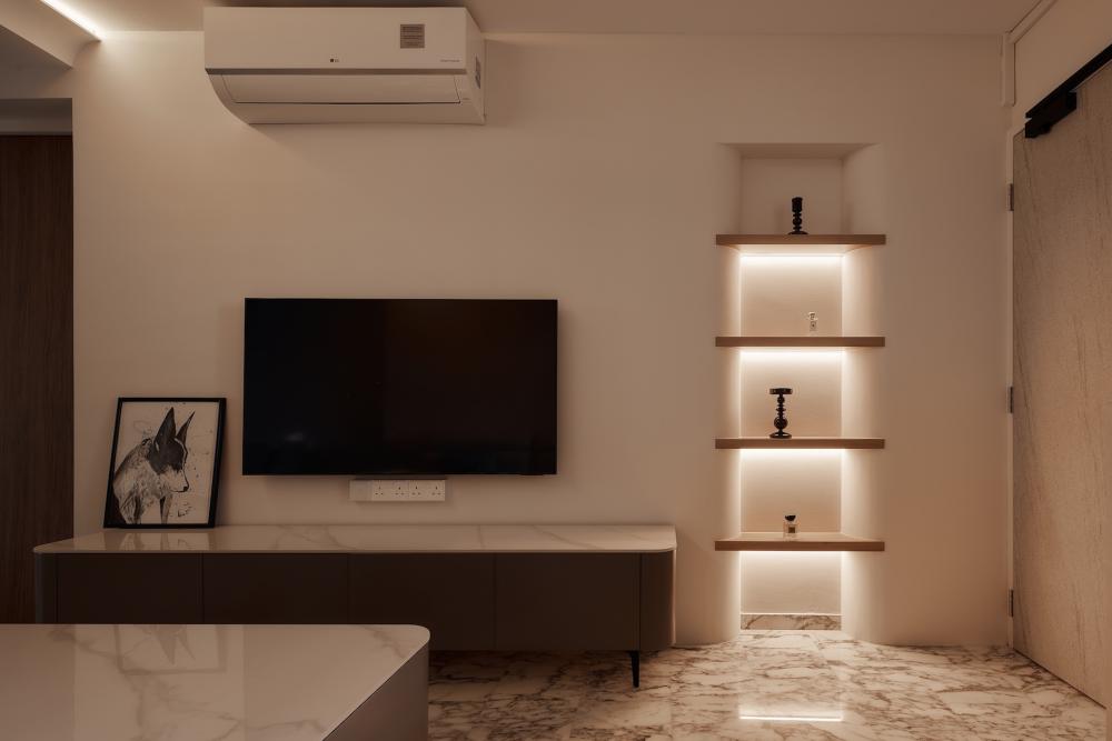 Modern Living Room with Marble Floor and TV Console