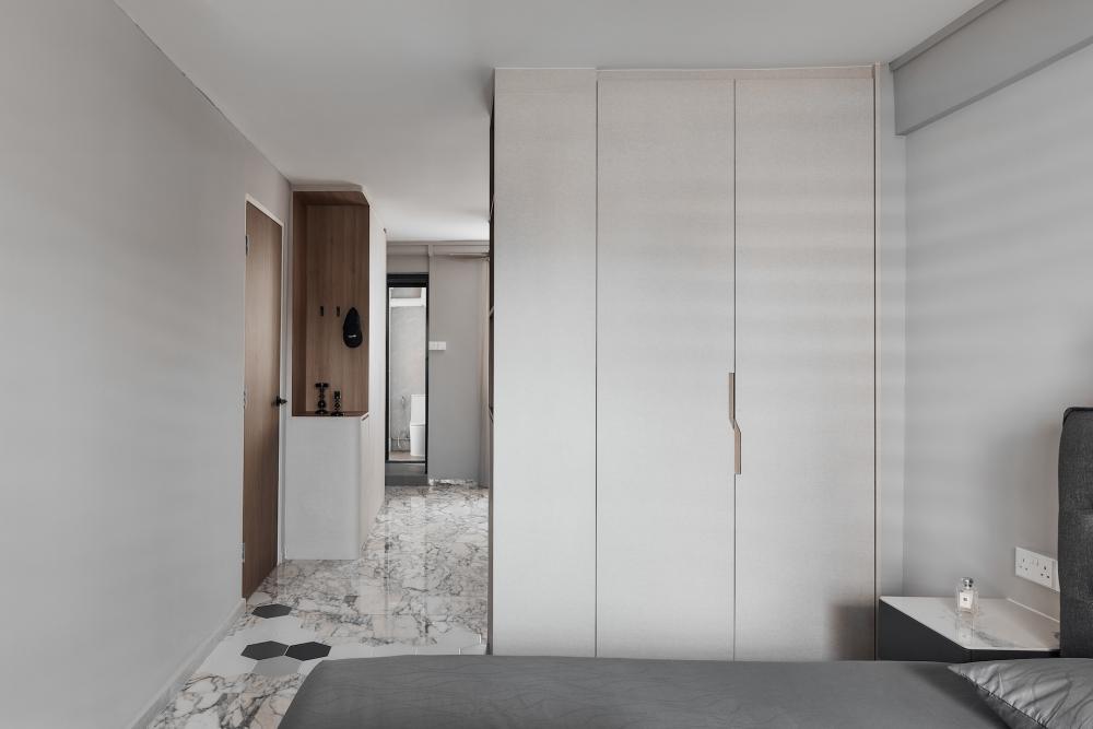Modern Bedroom with Marble Floor and Wardrobe
