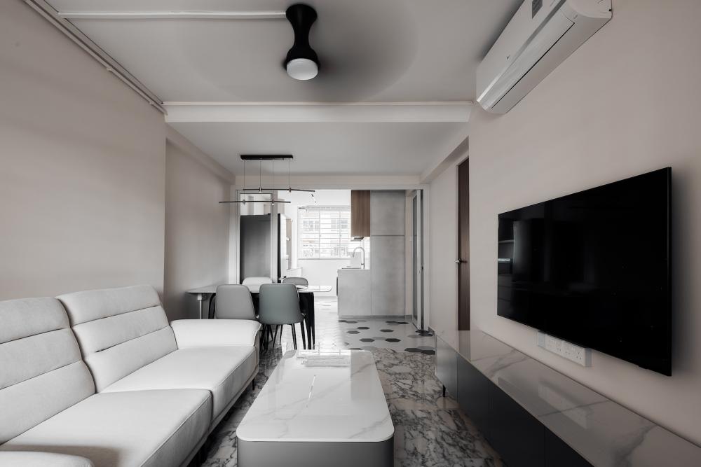 Modern Living Room with Marble Floor and TV Console