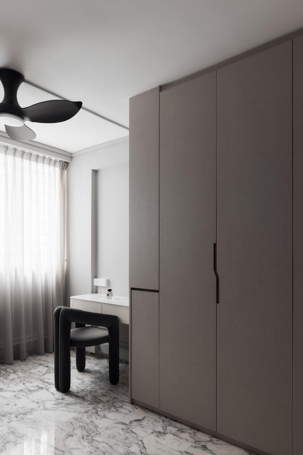 Modern Bedroom with Marble Floor and Wardrobe