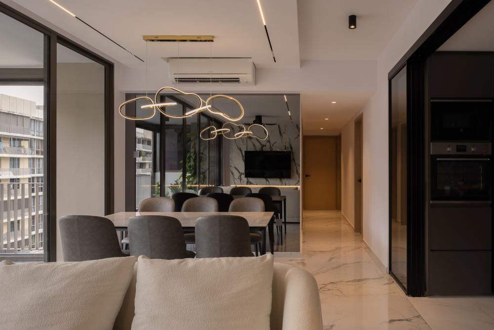 Modern Dining Room with Chandelier and Dining Table