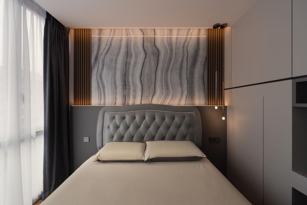 Modern Bedroom with Bookshelf and Wardrobe