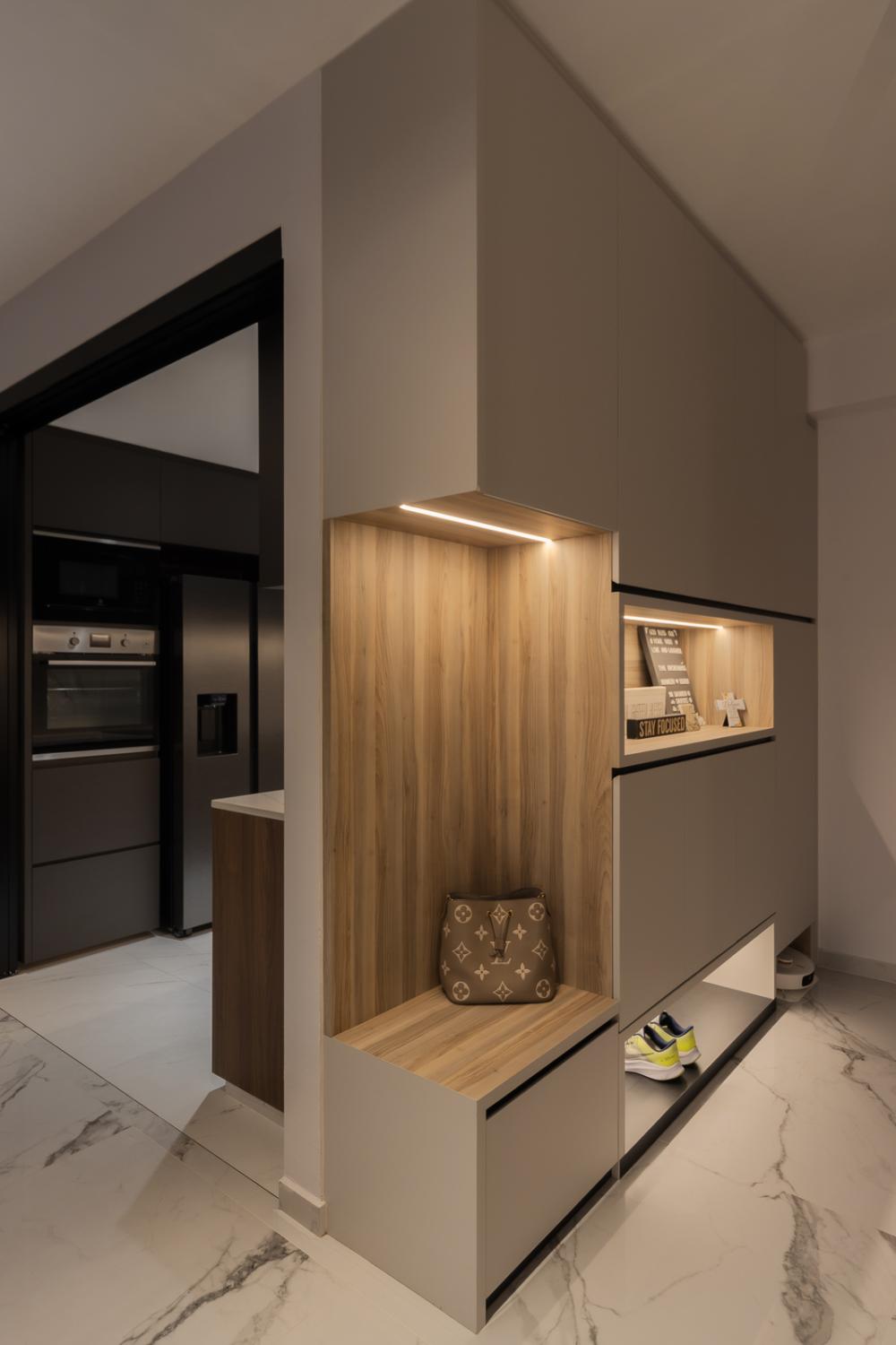 Modern Entryway with Seating Bench and Shoe Rack