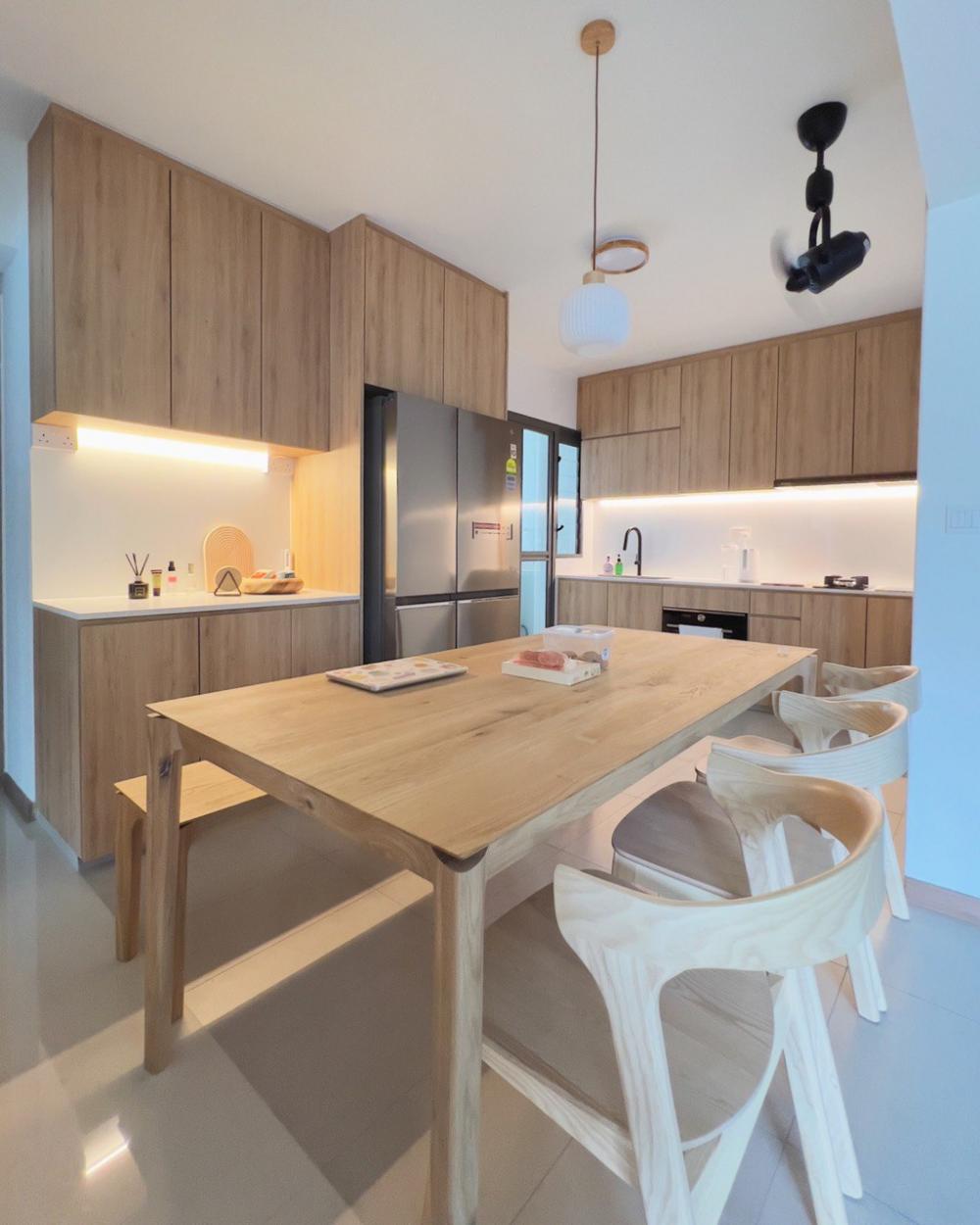 Scandinavian Kitchen with Cement Floor and Kitchen Island