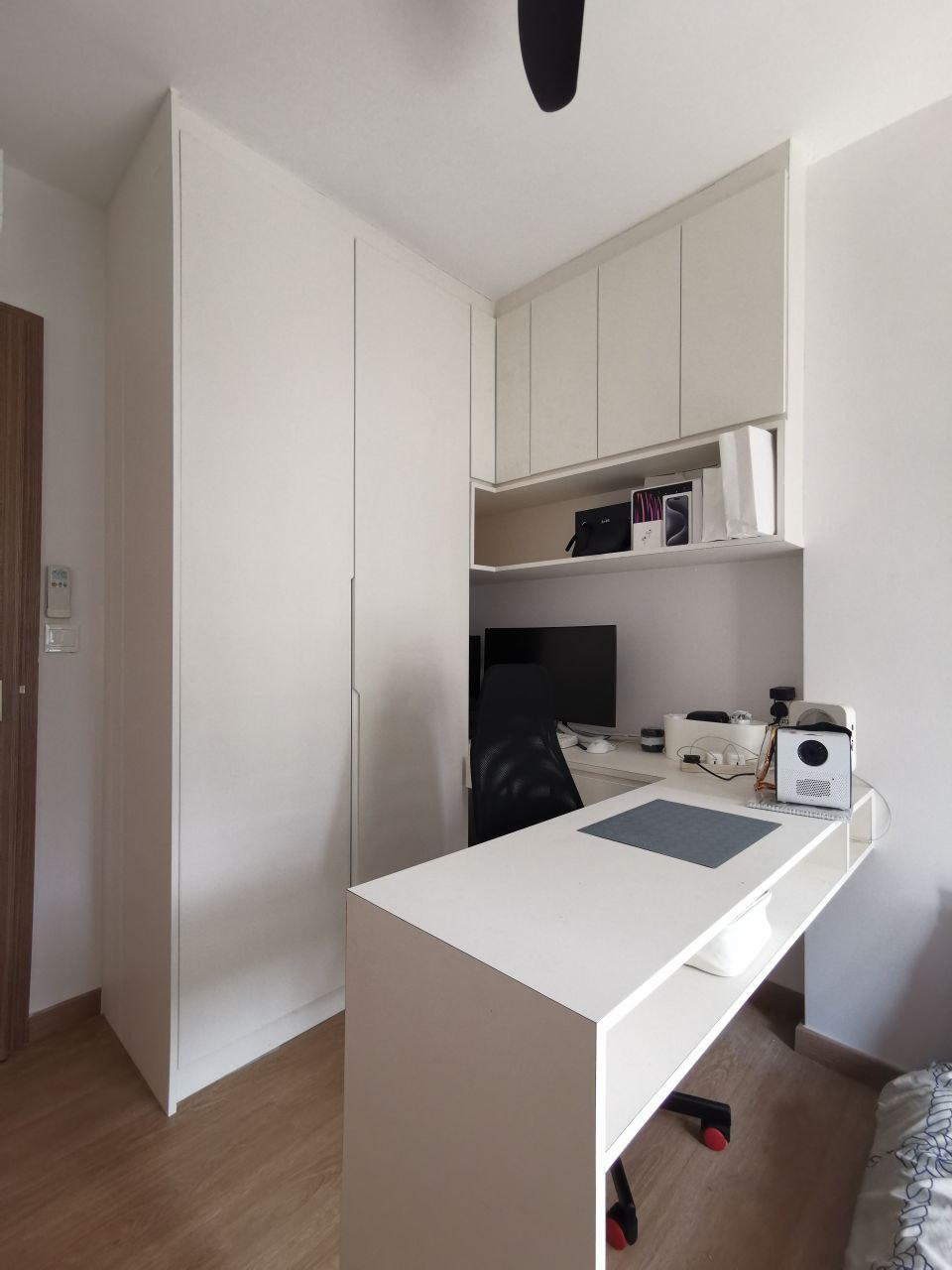 Scandinavian Bedroom with Bookshelf and Wardrobe