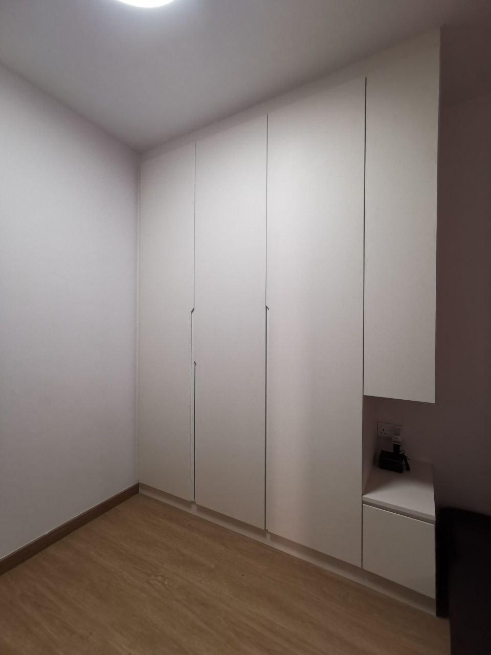 Scandinavian Bedroom with Bookshelf and Vinyl Flooring