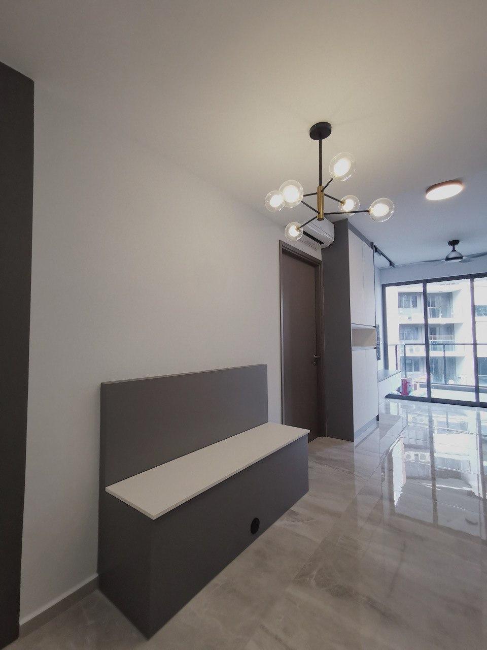 Modern Living Room with Bookshelf and Settee
