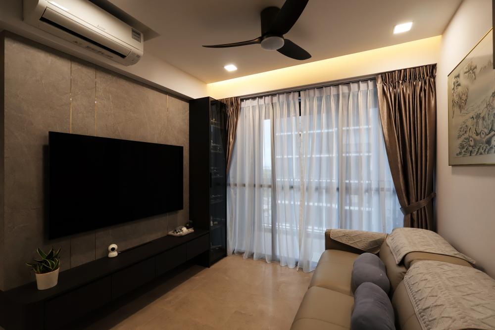 Contemporary Living Room with TV Console and Feature Wall