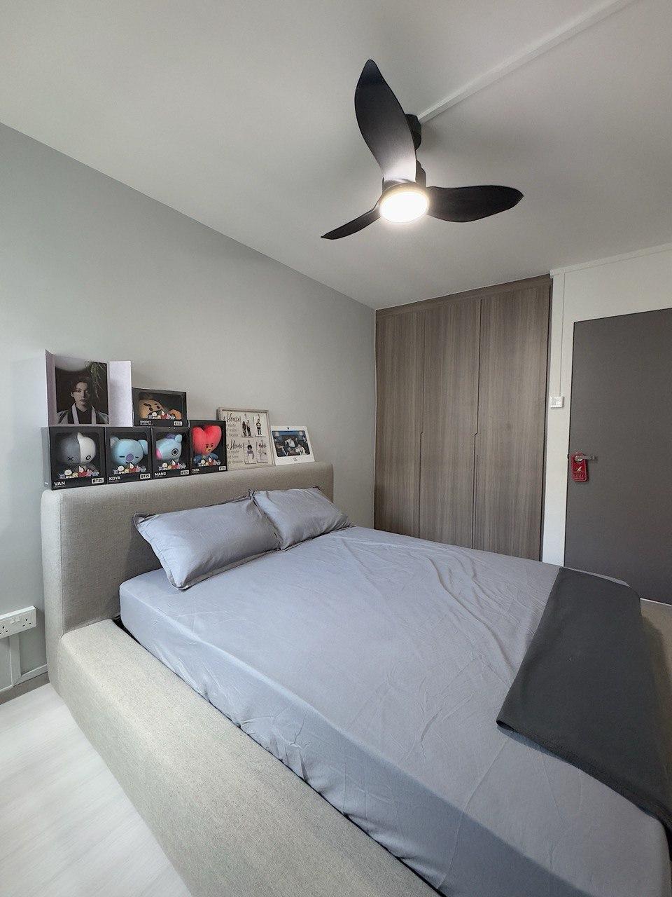 Modern Bedroom with Platform Bed and Vinyl Flooring