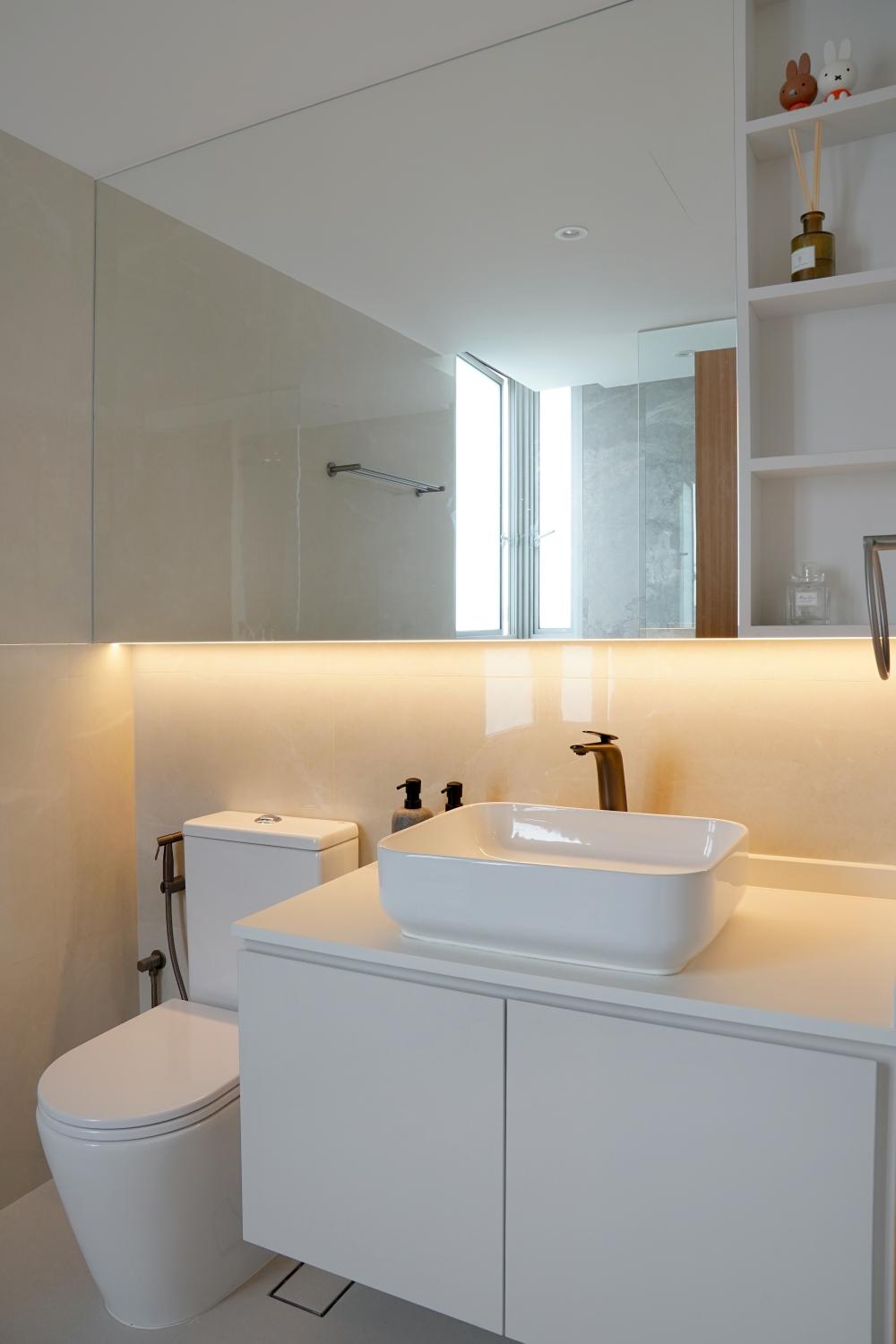 Modern Bathroom with Mirror and Toilet Bowl