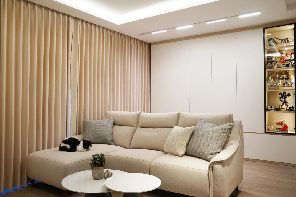 Modern Living Room with Sofa and Display Cabinets