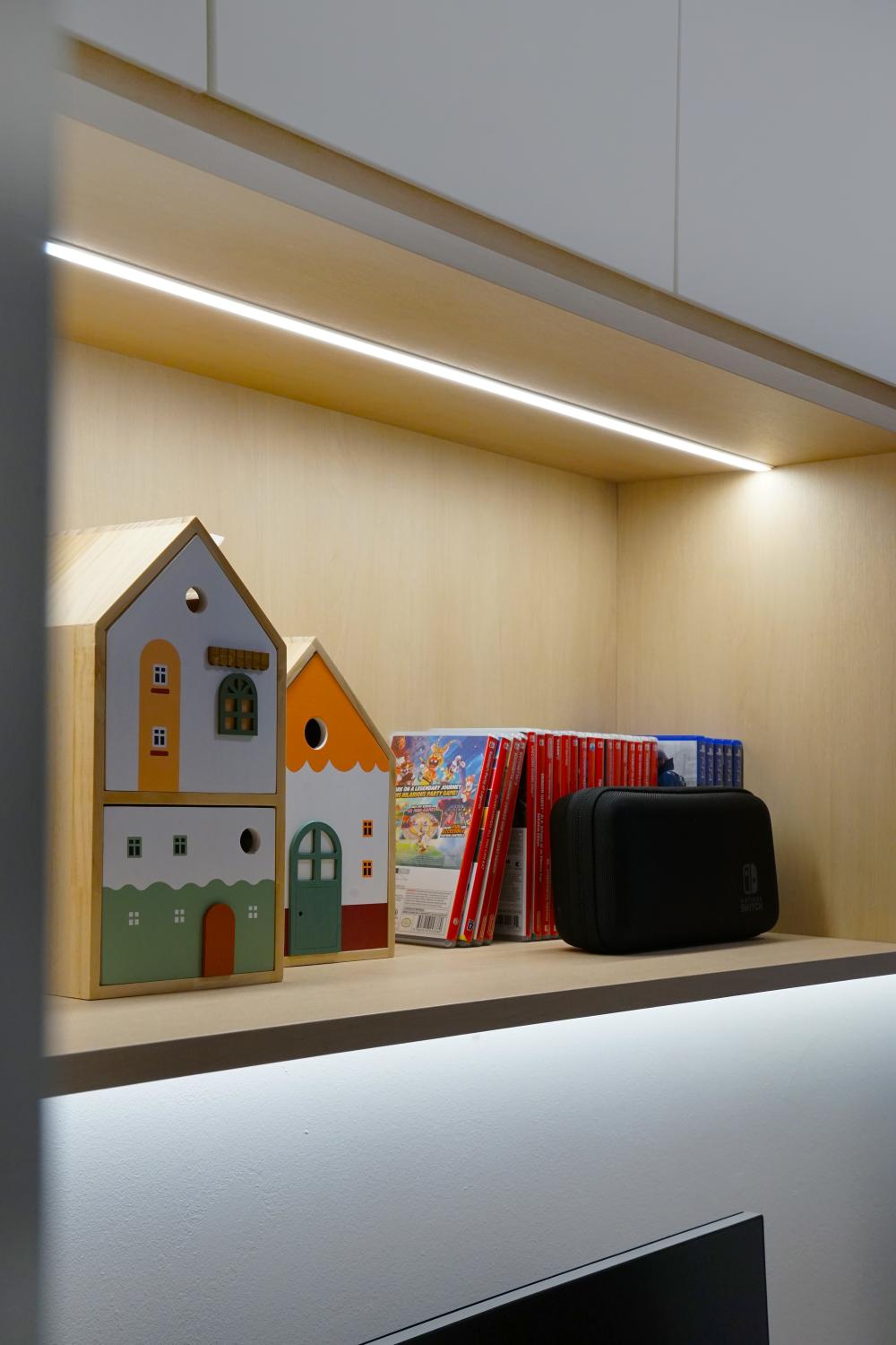 Modern Study with Wall Shelves and Lighting