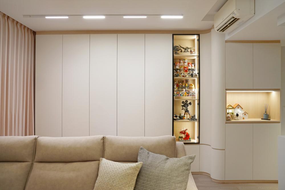 Modern Living Room with Sofa and Display Cabinets