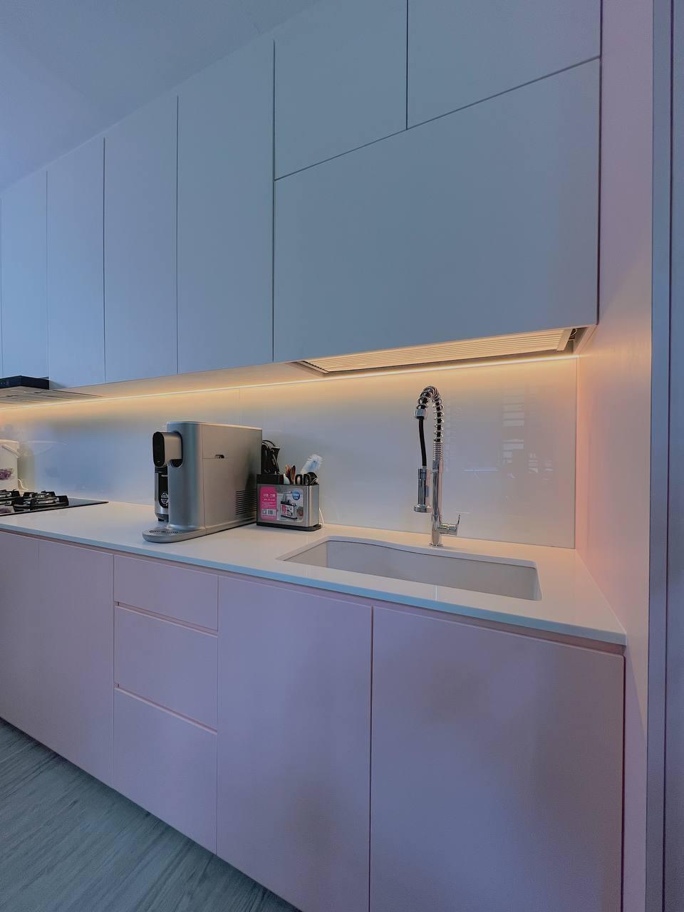 Modern Kitchen with Countertop and Homogeneous Tiles