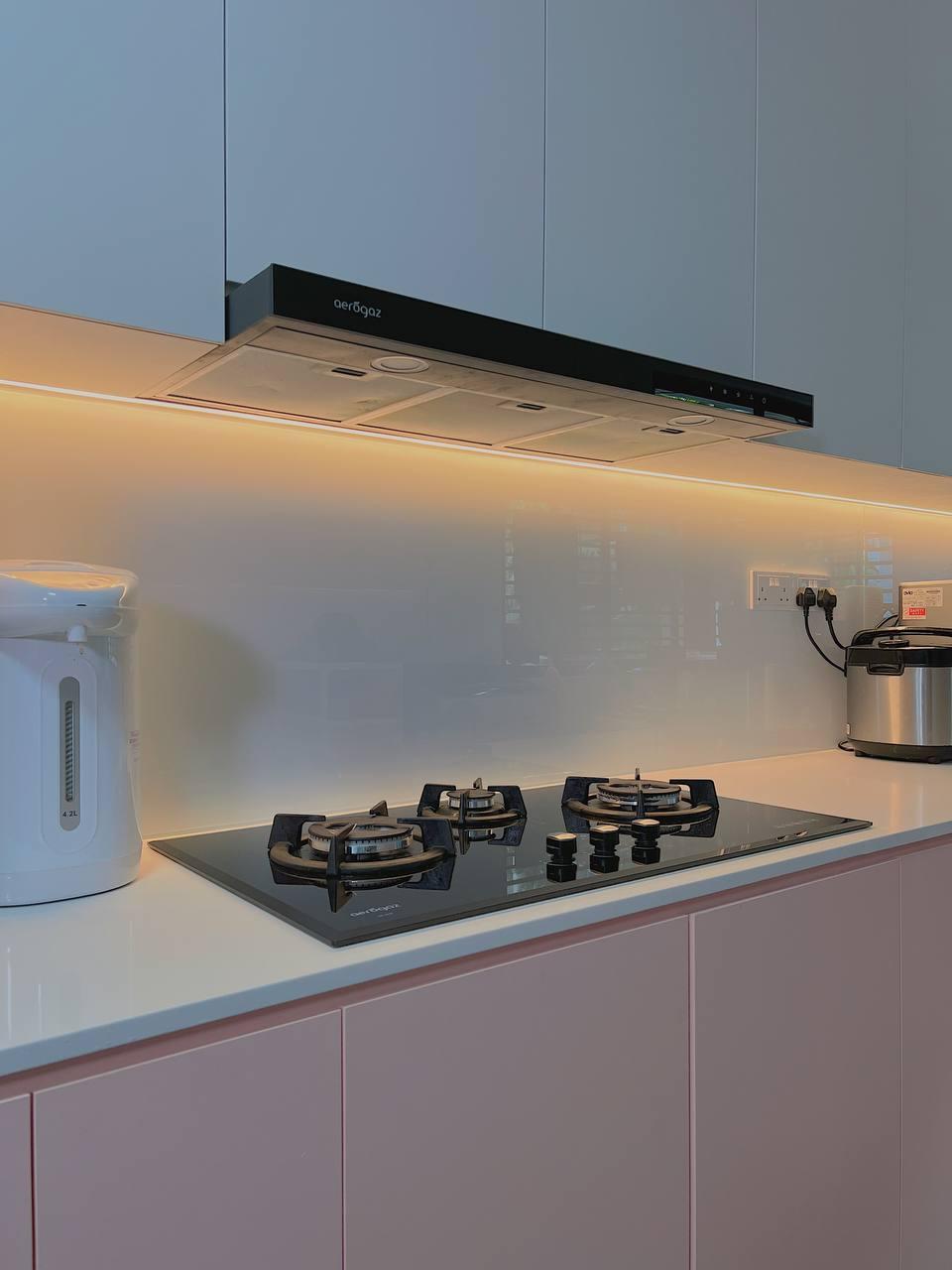 Modern Kitchen with Cement Floor and Breakfast Counter